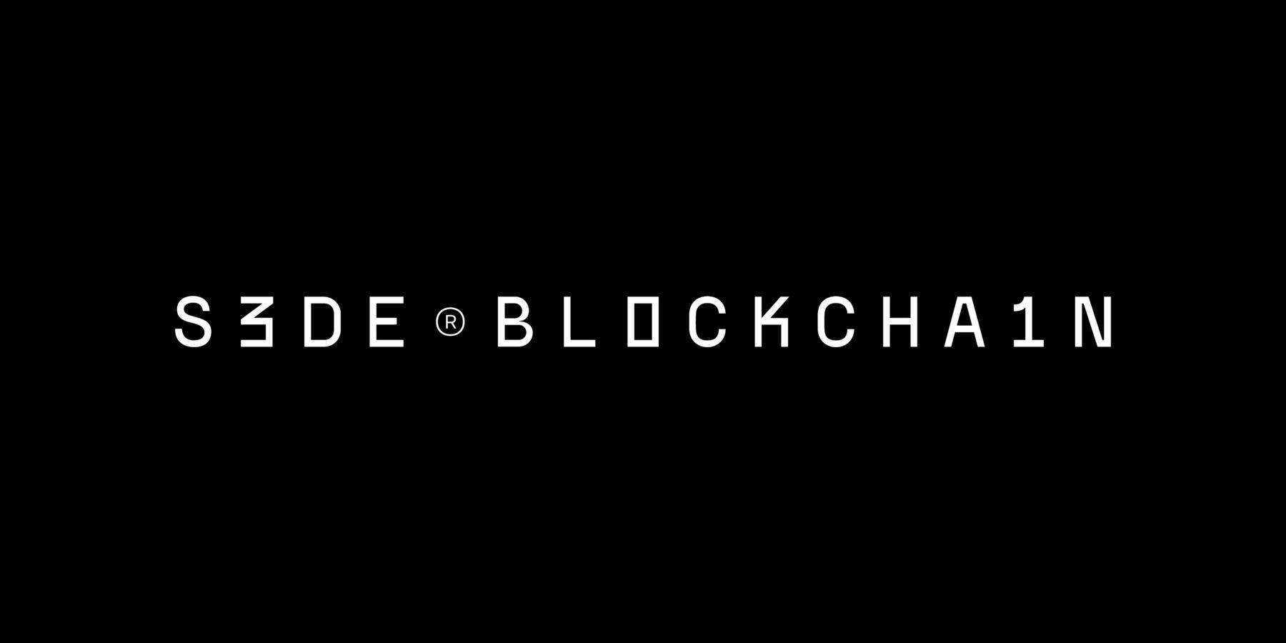 Logotipo Sede Blockchain en horizontal y blanco sobre fondo gris oscuro.